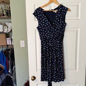 Coldwater Creek Navy Blue Polka Dot Midi Dress